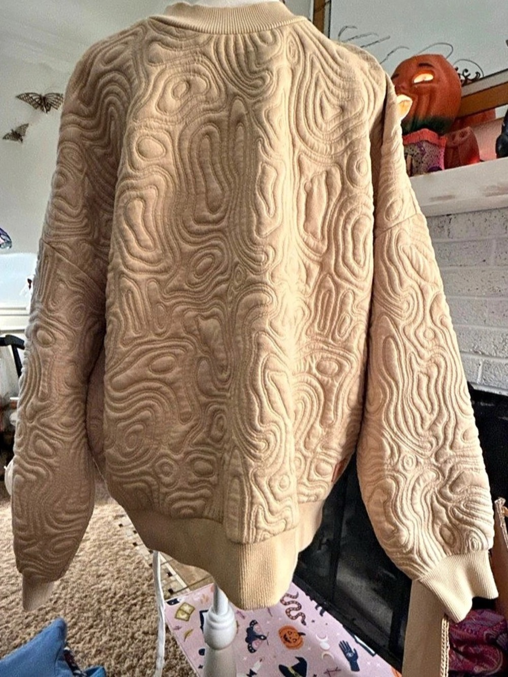 Vans Skate Maze Crew Sweatshirt Abstract Quilted Jacket Beige Small